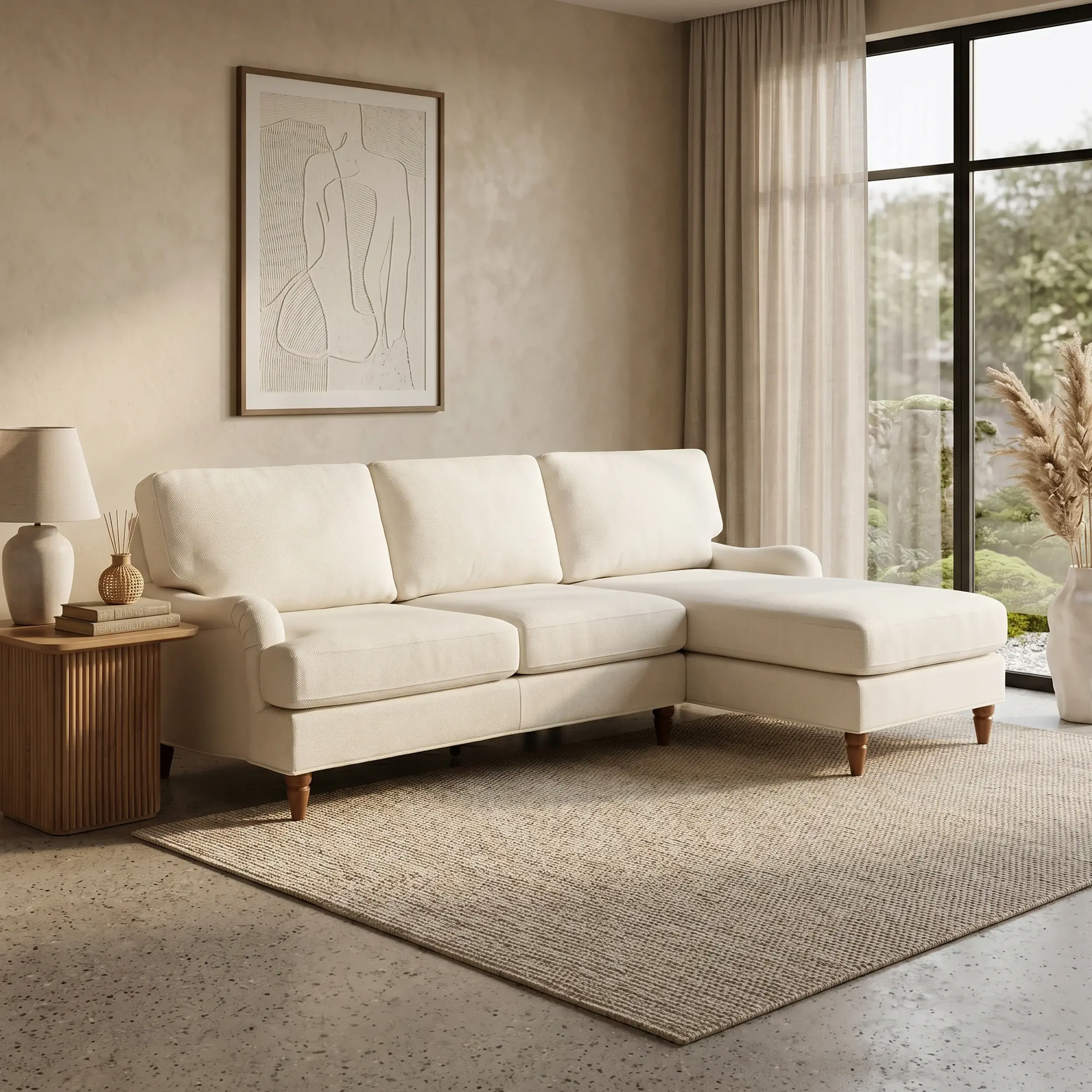 large beige left corner sofa in living room