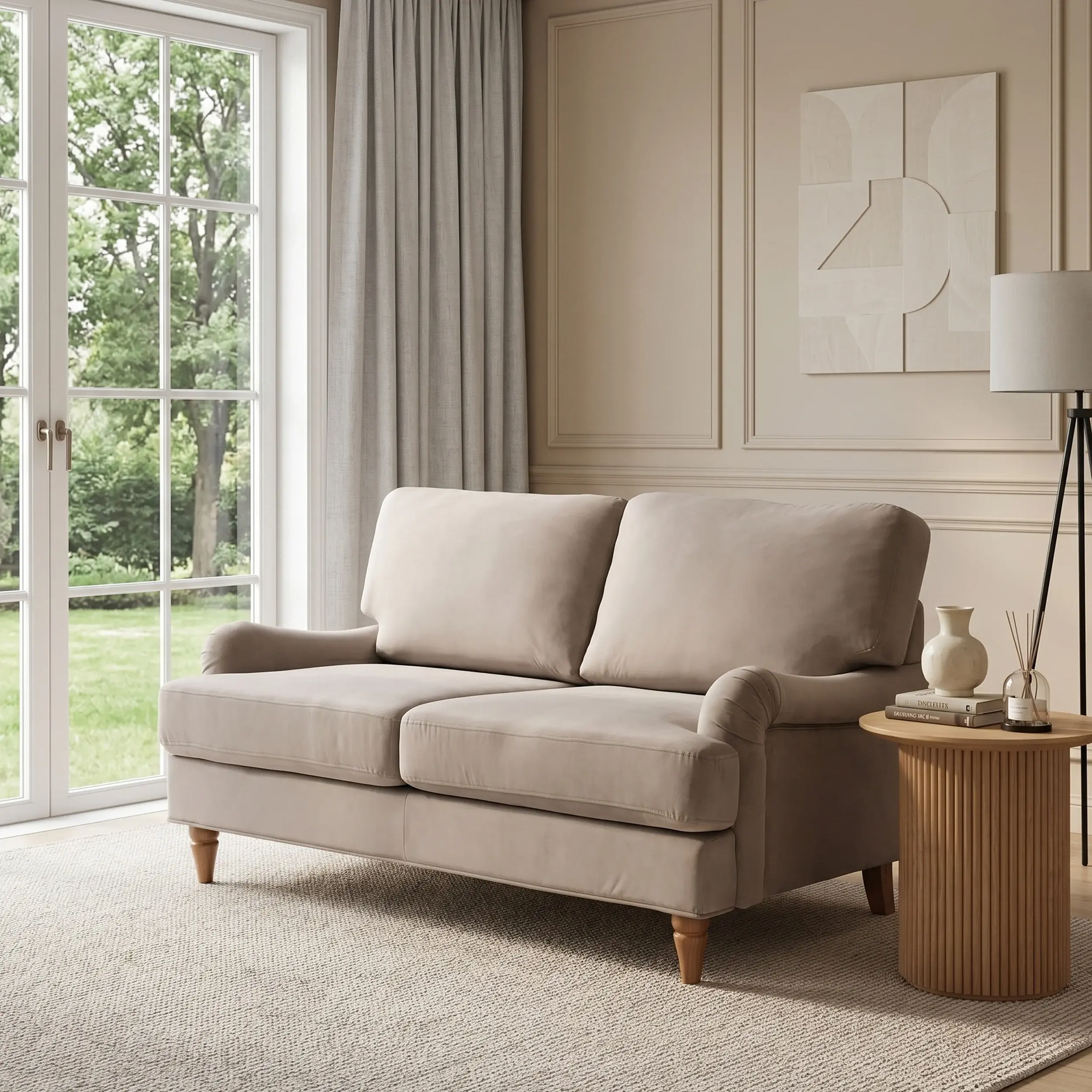 beige two seater sofa in living room