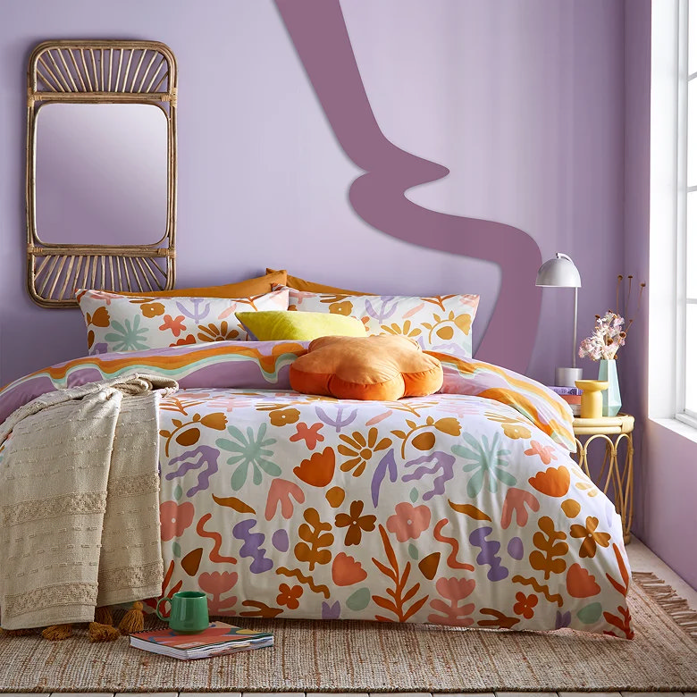 bright colourful bedding set for couples