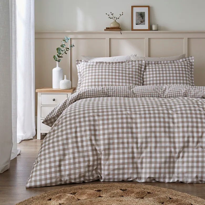 traditional grey check bedding set for couples
