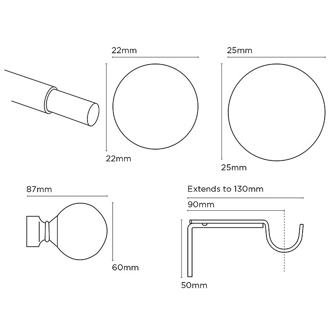 22-25mm Ball Eyelet Pole Line Drawings