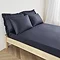 mattress on a bed covered with dark blue fitted sheet in 30cm depth, with matching pillowcases