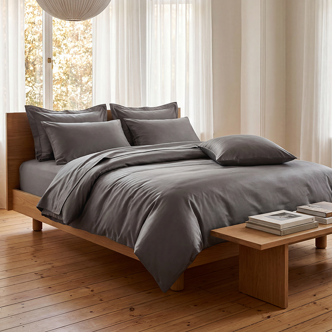300TC Cotton Sateen Duvet Cover - Charcoal