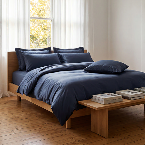 300TC Cotton Sateen Duvet Cover - Dark Blue