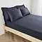 mattress on a bed covered with dark blue fitted sheet in 40cm depth, with matching pillowcases