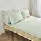 side-on image of sage green sateen fitted sheet on mattress with standard (25cm) depth