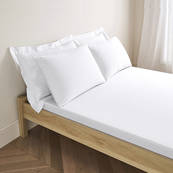 Cotton Sateen White Fitted Sheet on bed image 1