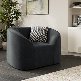 Abbey Velvet Curved Armchair - Black main image