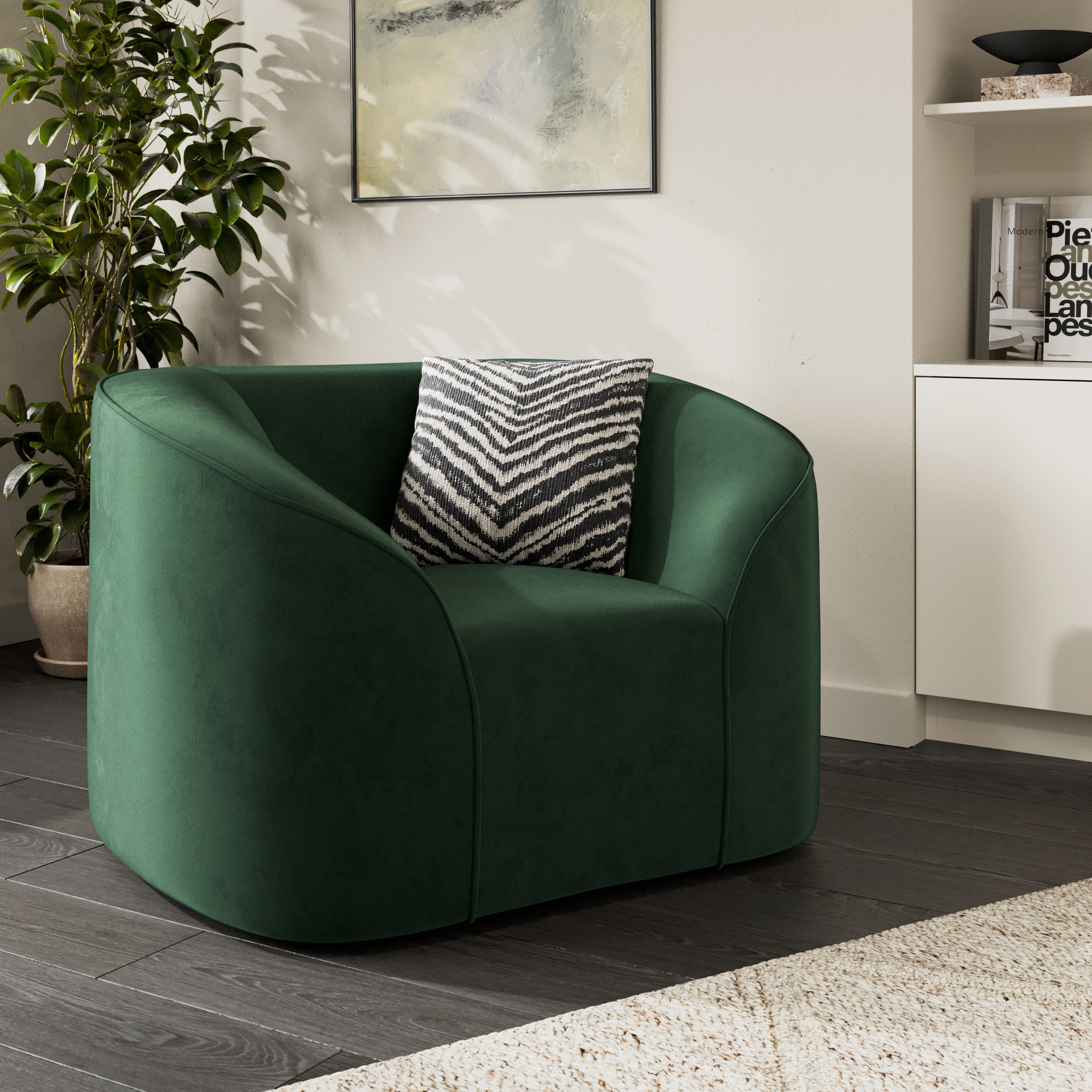 Abbey Forest Green Velvet Curved Armchair