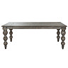 front on image of dark wood rectangular table with unique bobbin legs