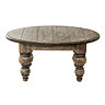front on image cut out on white background of round rustic wood coffee table
