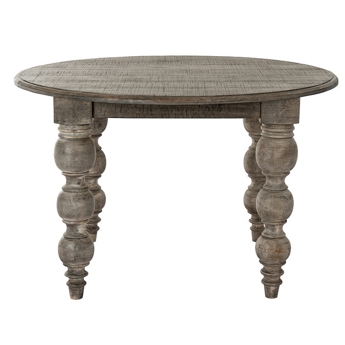 front on image cut out on white background of round dark wood dining table