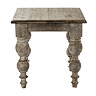 front on image cut out on white background of square dark oak panelled side table with carved legs