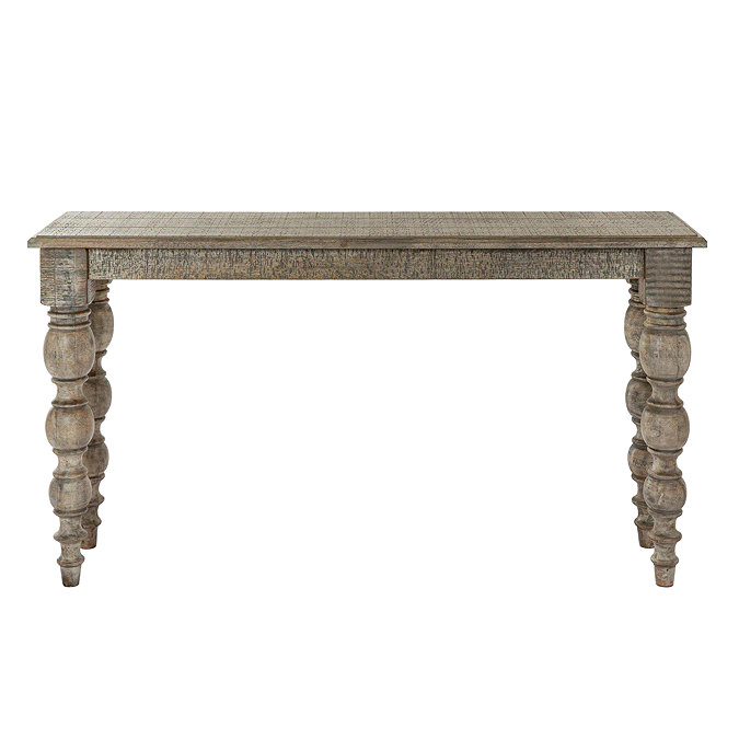 front on image of rectangular dark wood console table with carved legs