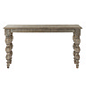 front on image of rectangular dark wood console table with carved legs
