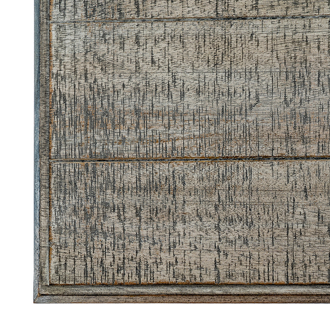 close up image of panelled dark oak tabletop