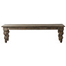 front on image cut out on white background of rectangular dark wood bench with carved decorative legs