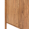 close up image on bottom of acacia wood sideboard