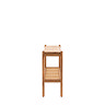side on cut out image of acacia wood console table with rattan lower shelf