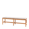 cut out on white background of acacia wood dining bench with boucle seat