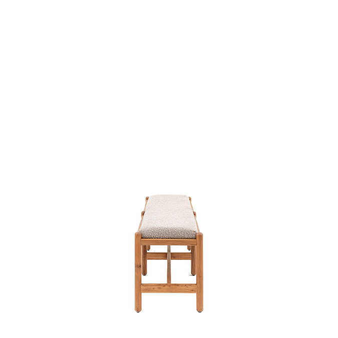 side on cut out image of acacia wood dining bench
