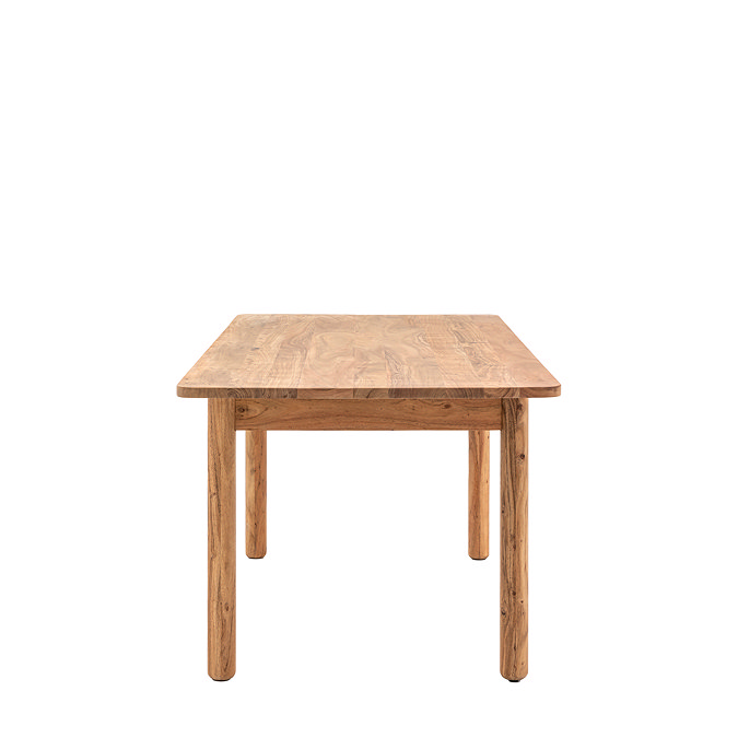 side on cut out image of rectangular acacia wood dining table