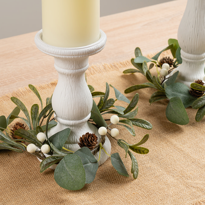 adeline set of 2 mistletoe and cone candle rings