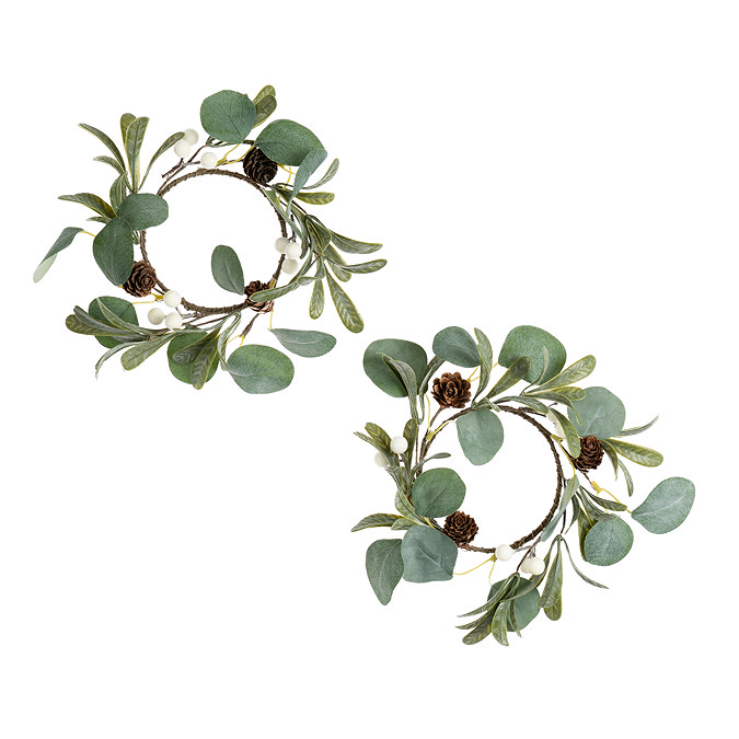 adeline set of 2 mistletoe and cone candle rings