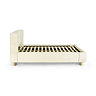 side on image cut out on white background of slatted beige boucle bed