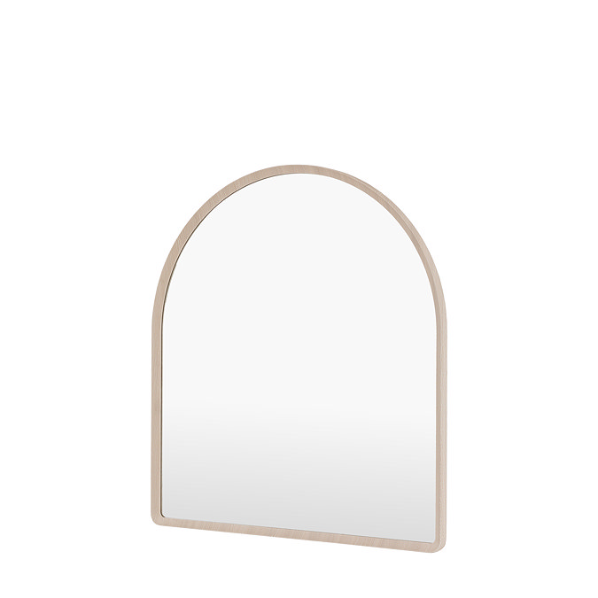 image cut out on white background of soft grey arched overmantle mirror