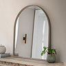 image of soft grey arched overmantle mirror