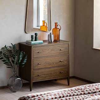 Alden 3 drawer chest of drawers in walnut dark wood
