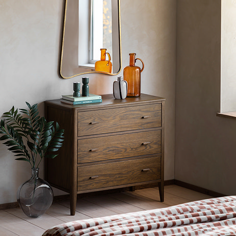 Alden 3 drawer chest of drawers in walnut dark wood