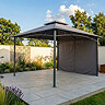 image of grey steel gazebo with retractable wall on one side