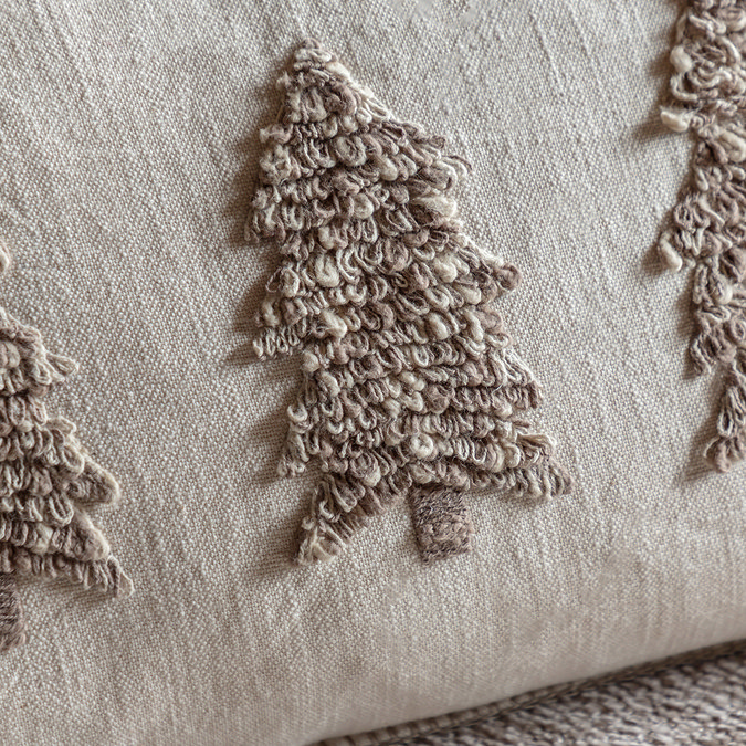 Alivia Embroidered Trees Cushion natural