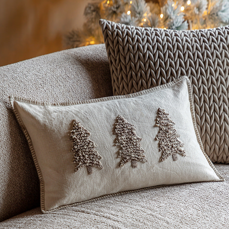 Alivia Embroidered Trees Cushion natural