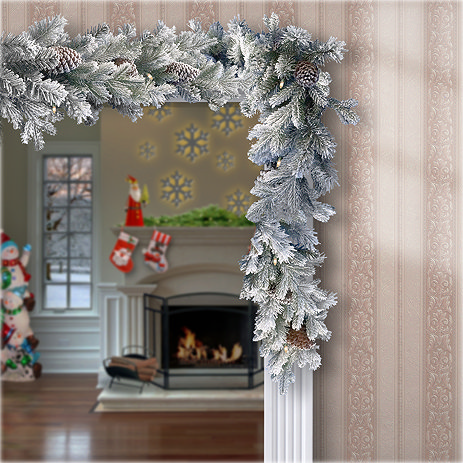 Ambrose Snowy Christmas Garland Green and White