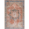 image cut out on white background of vintage rug in rust and blue shades