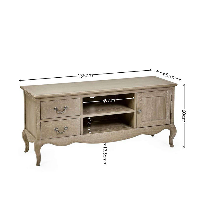 dimensions image cut out on white background of french style tv unit