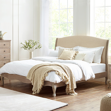 Amelie Solid Wood Upholstered Bed - Limed Oak carousel image