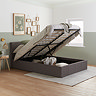 image of grey double ottoman bed with top lifted up to reveal storage space underneath