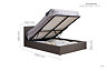 image cut out on white background of king size grey ottoman bed with black arrow line dimensions to show size