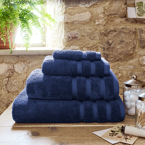 Antalya Denim towel stack in bathroom image 1