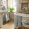 image of soft grey bathroom towels in wide scene