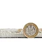 image cut out on white background, close up, on rug laid flat with pound coin stood vertical against it to show rug as half the height of the coin