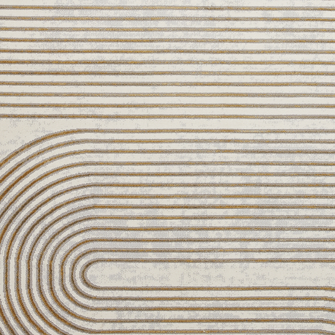 close up image of gold weave pattern of grey rectangular rug