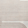close up image of rose coloured line weave of grey rug