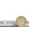 image cut out on white background of grey rug with pound coin stood up by its edge to indicate rug at half the coin's height