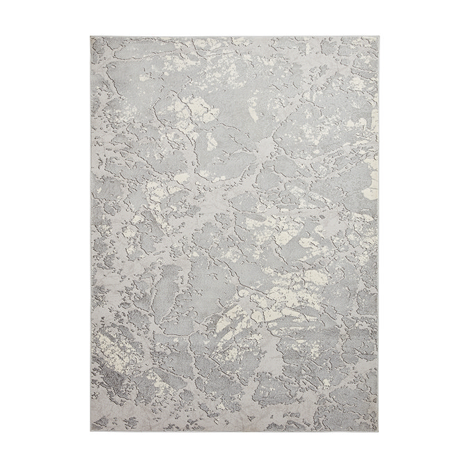 image cut out on white background of rectangular grey and ivory rug