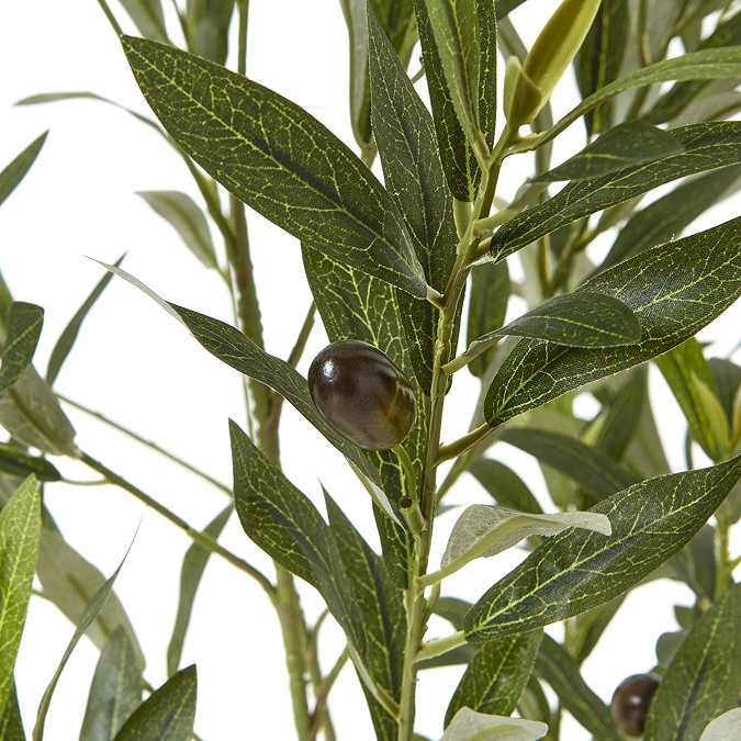close up image of faux olives and leaves of apulia olive tree